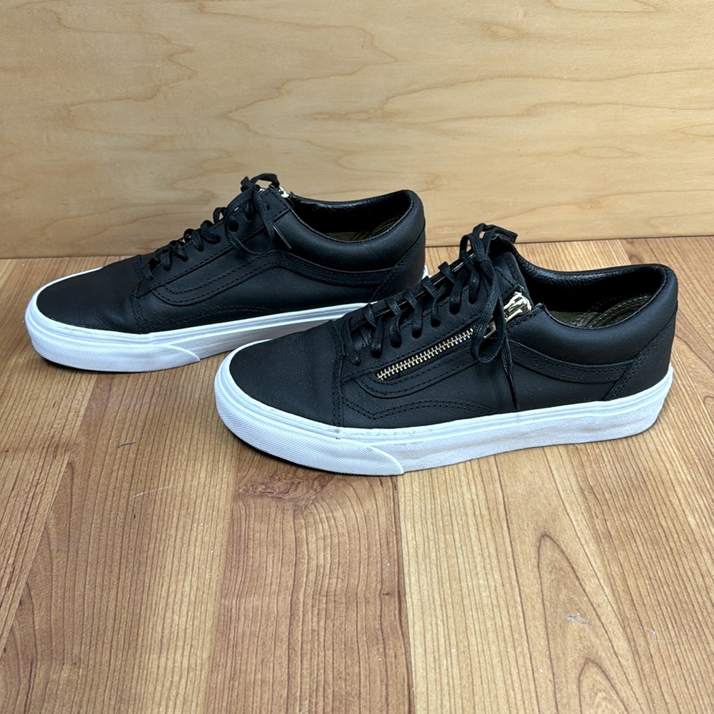 Vans Old Skool black/white with gold side zip Women size 9 Men size 7.5